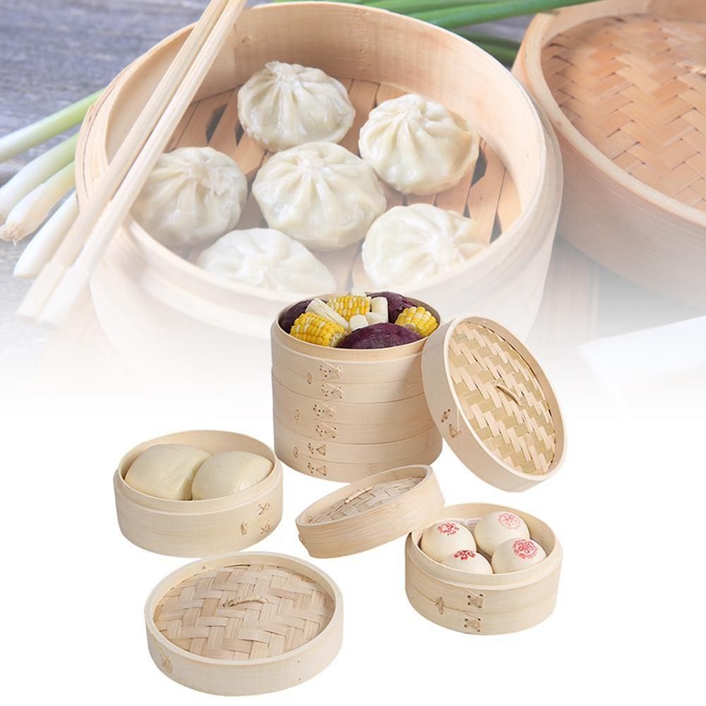 Steamer Bamboo Set - Chińskie pierogi kuchenne z pokrywką koszyk