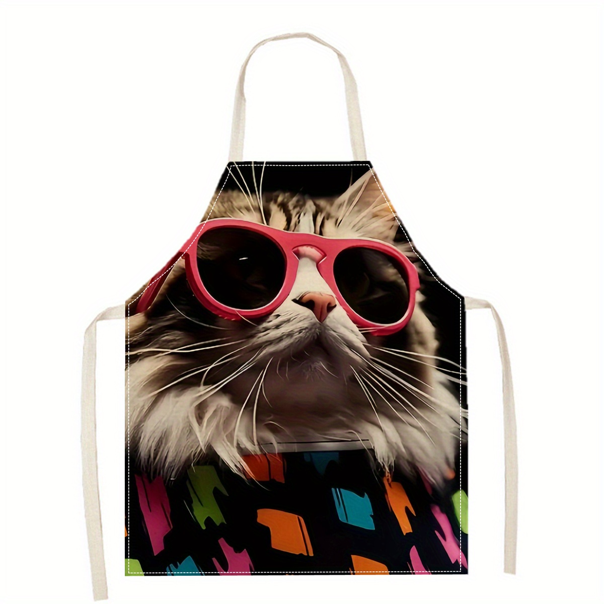 Home Cooking For Cats - Fartuch lniany z zabawnym nadrukiem kota