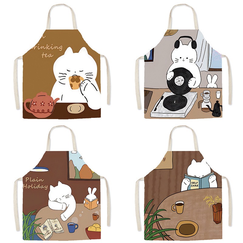 Uroczy biały fartuch z nadruki – Home Cooking For Cats recenzja i cena