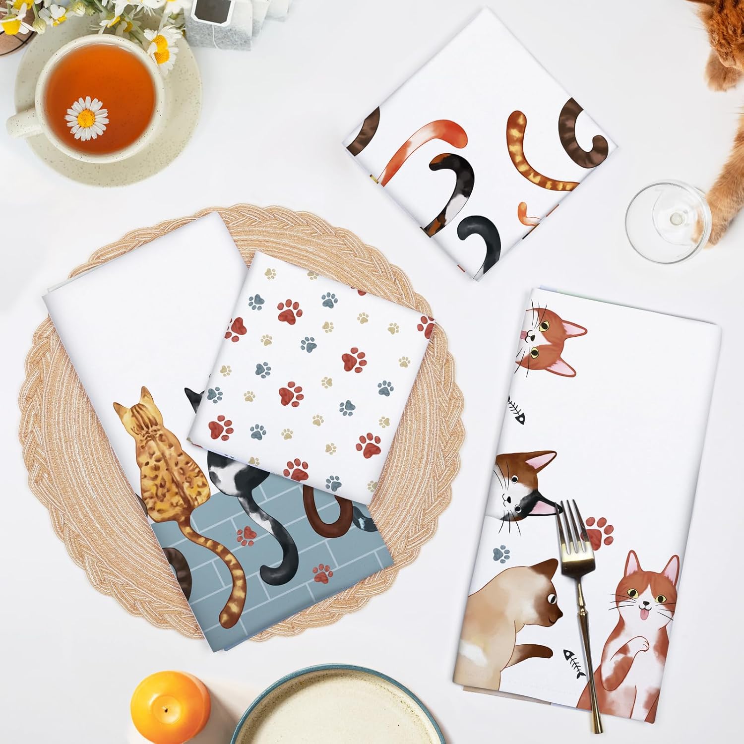 4 szt., Ściereczki kuchenne z  – Home Cooking For Cats recenzja i cena